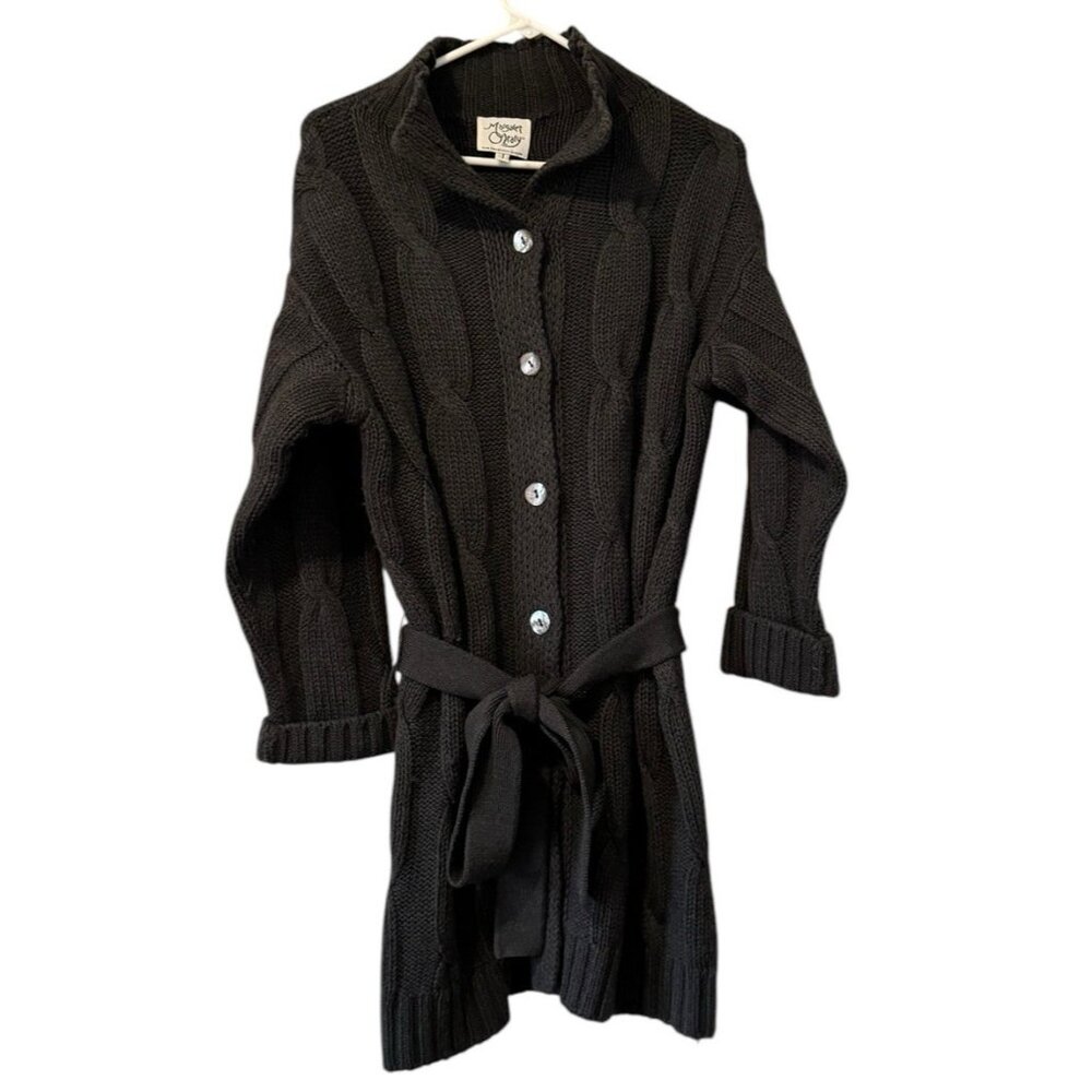 Margaret O'Leary Cardigan Size 1 Gray Merino Wool Button Sweater Collared Tie
